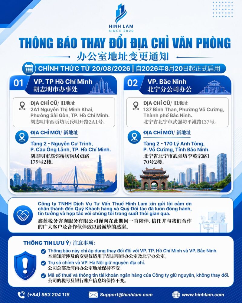 THÔNG BÁO THAY ĐỔI ĐỊA CHỈ VĂN PHÒNG HINH LAM